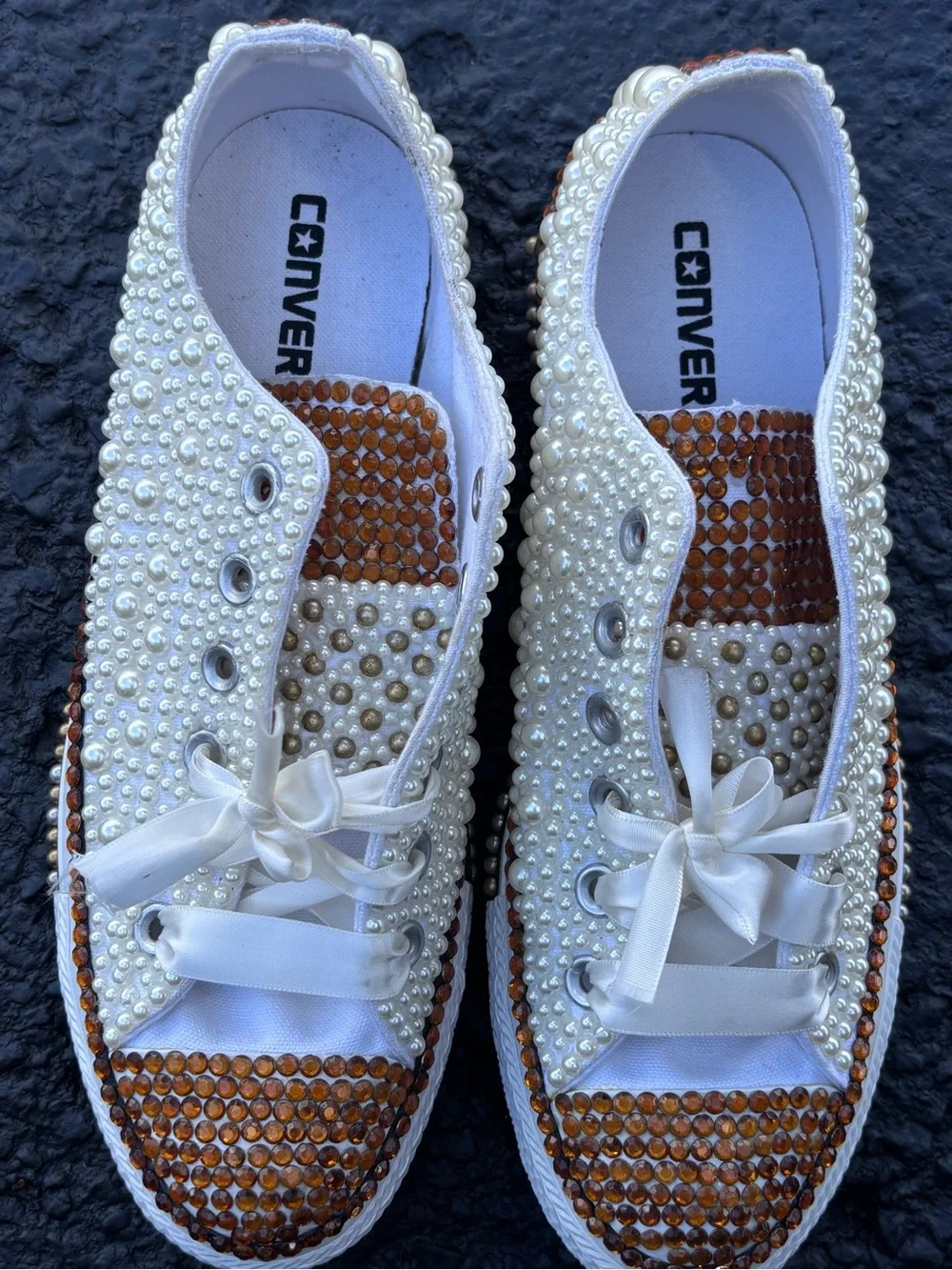 Converse Custom Pearl Rhinestone Glam Sneakers